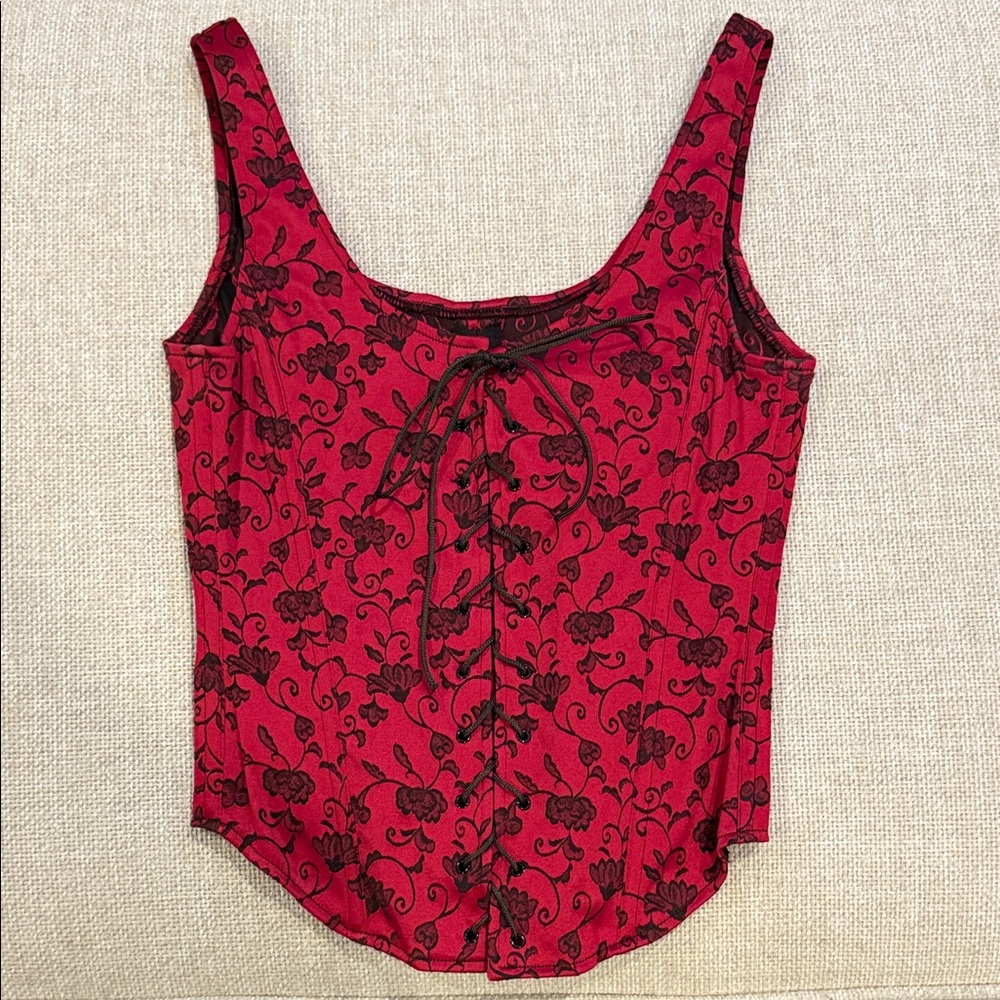 Floral Red Women's Corset Top